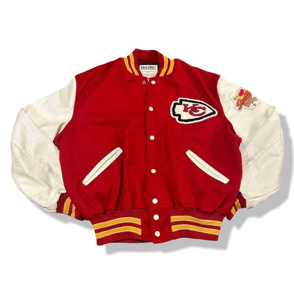 Delong Vintage Kansas City Chiefs NFL Wool and Leather Varsity Jacket Size 46